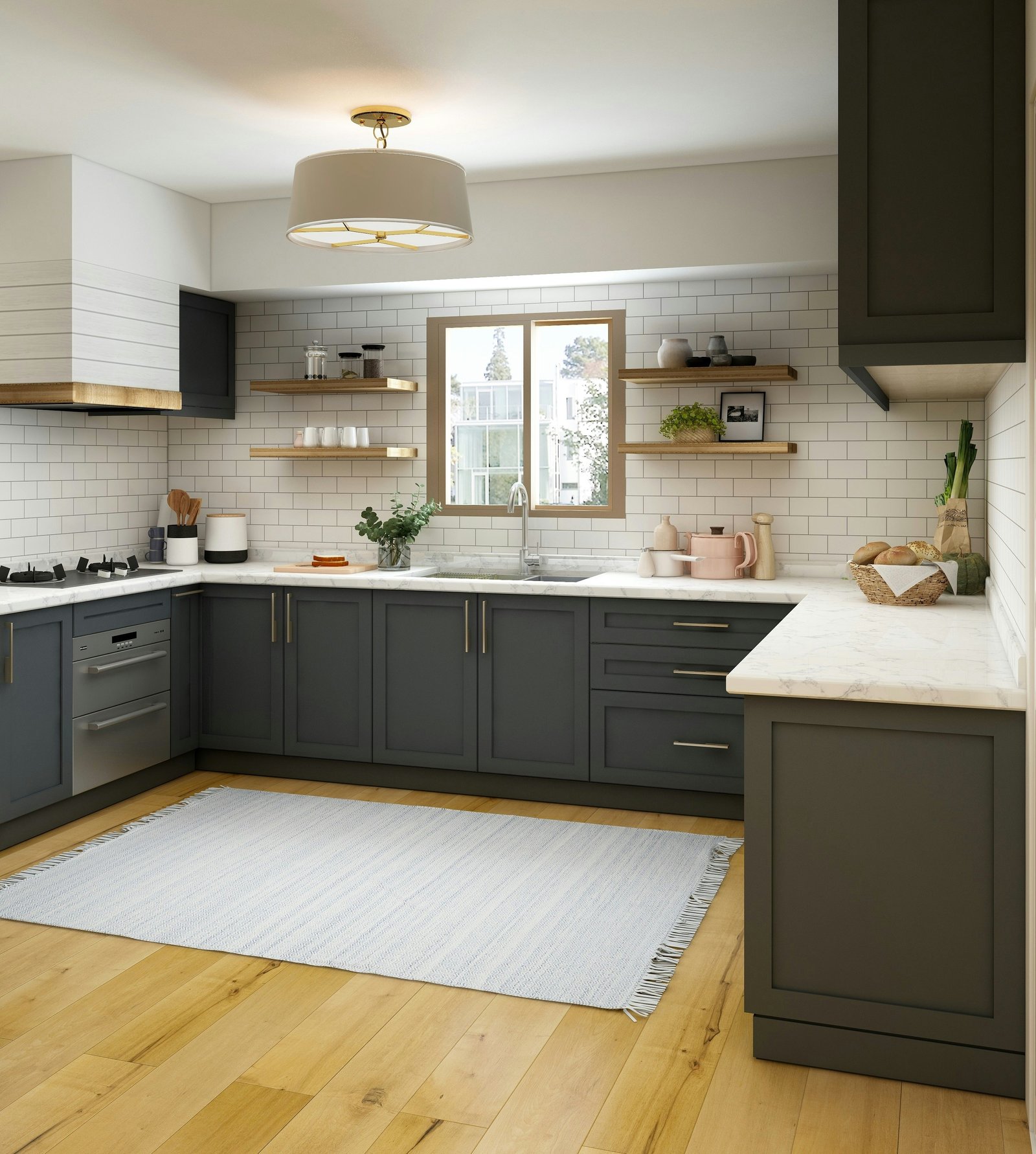 White and brown kitchen cabinet